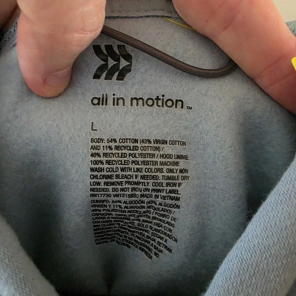 All In Motion Active Comfort Mens Fleece Pullover Hoodie Blue Gray Large NWT